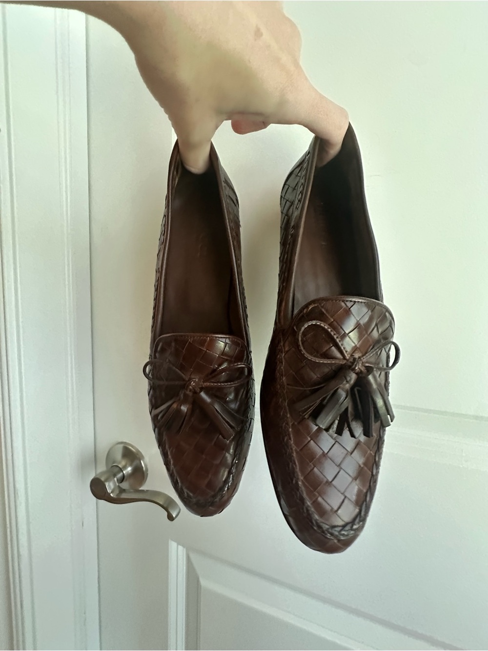 Sesto Meucci Woven Brown Leather Tassel Loafers
